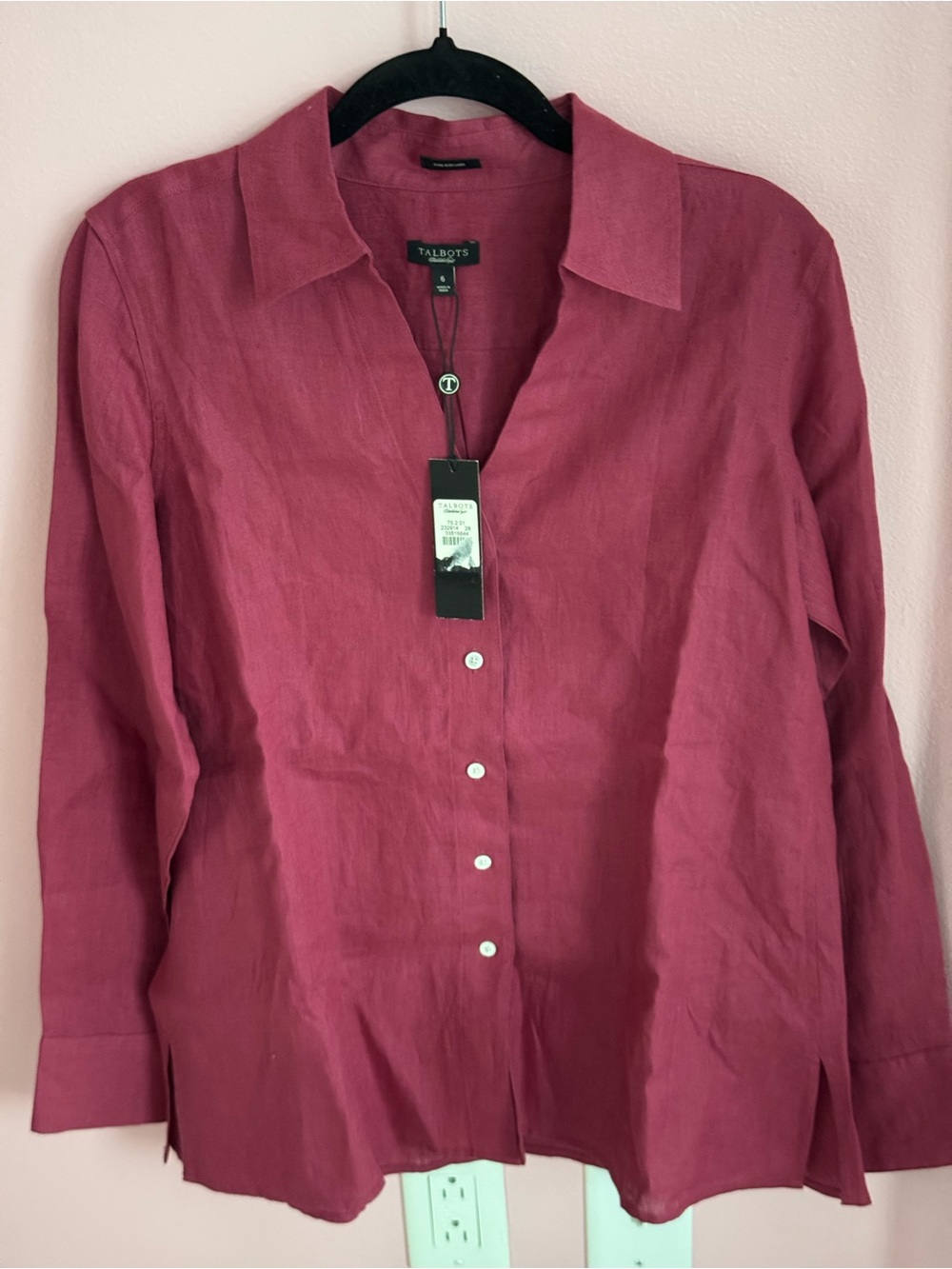 Talbots Women’s Button-Down Linen Shirt - Raspberry Pink